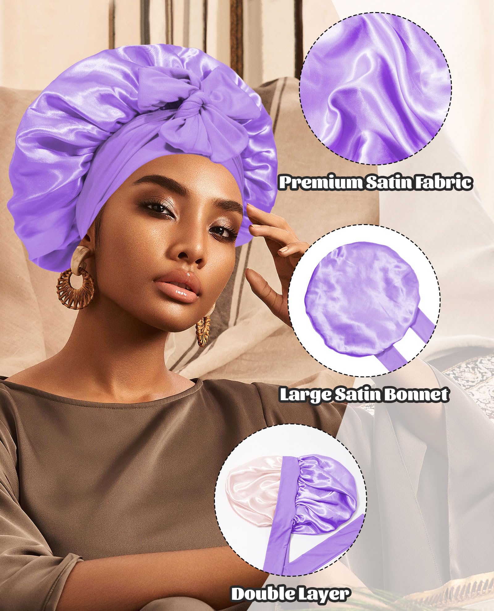 CHLINS satin bonnet fits all hair types from long to curly.