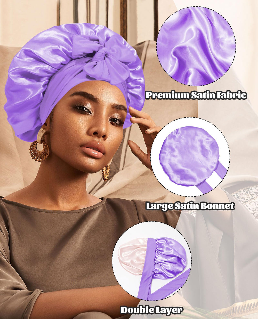 CHLINS satin bonnet fits all hair types from long to curly.