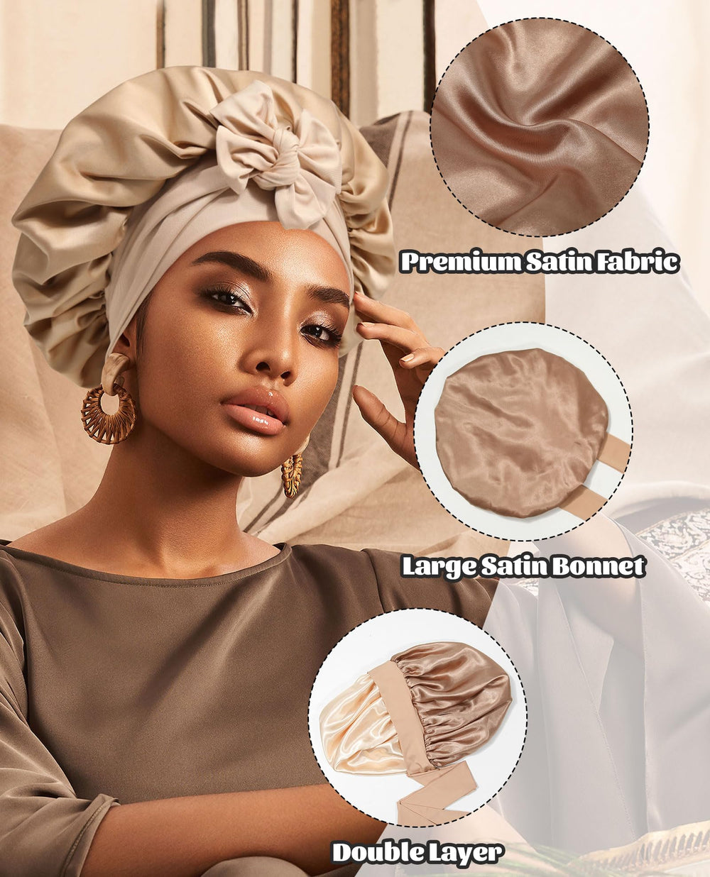 CHLINS satin bonnet designed to fit curly hair and reduce frizz.