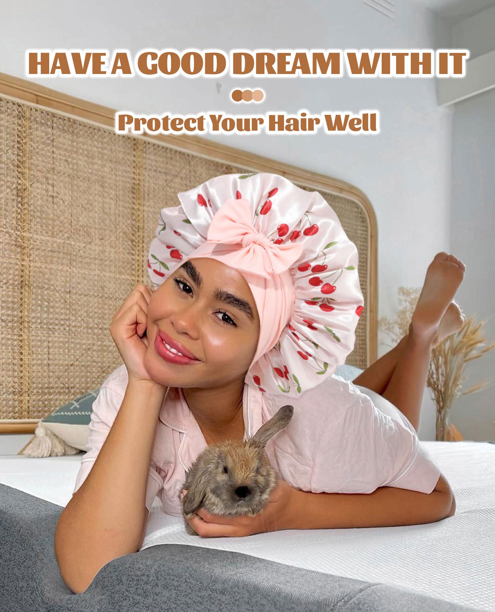 CHLINS satin bonnet fits curly and long hair with secure comfort.