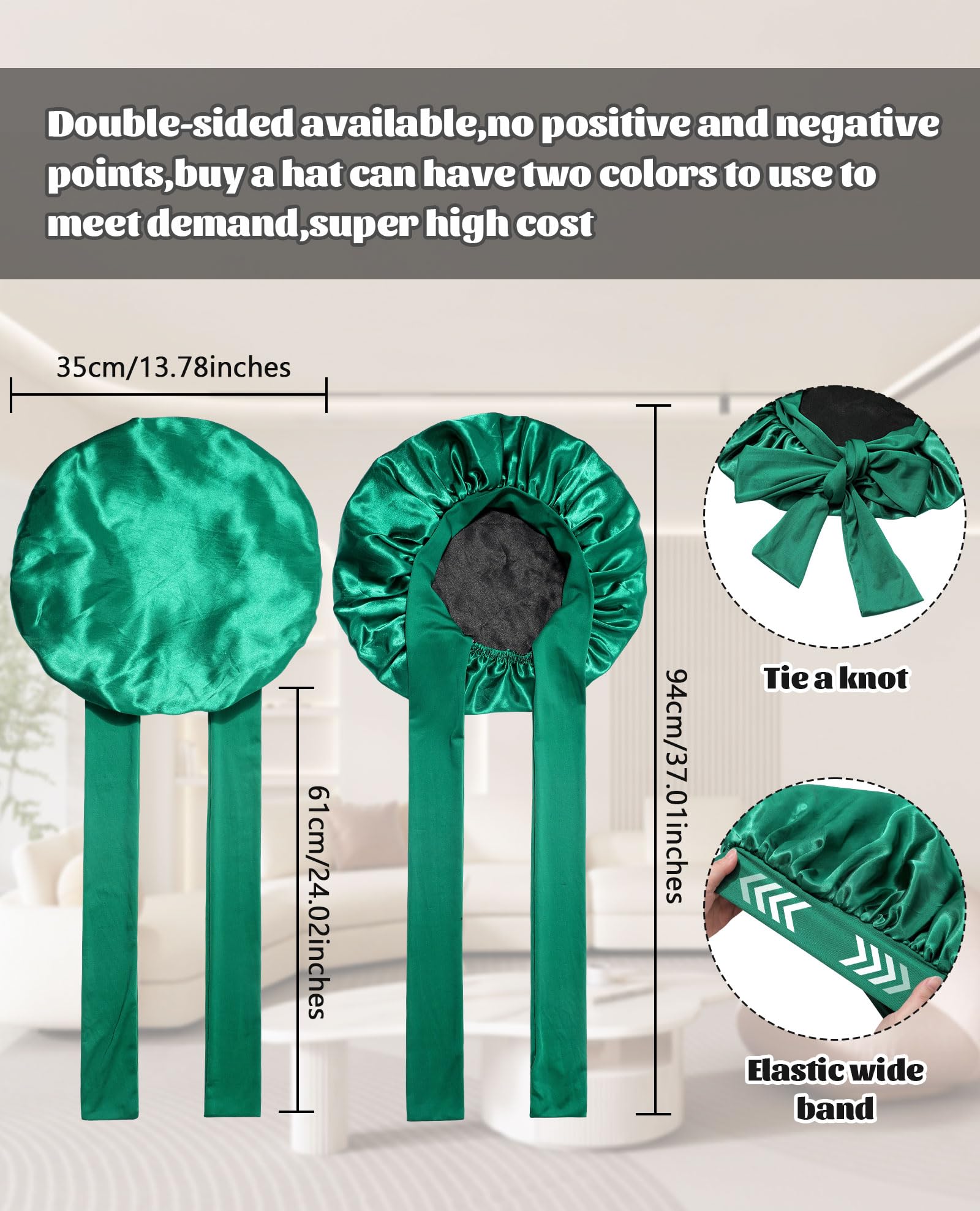 CHLINS satin bonnet double-layer inside view demonstrates reversible design and durability.