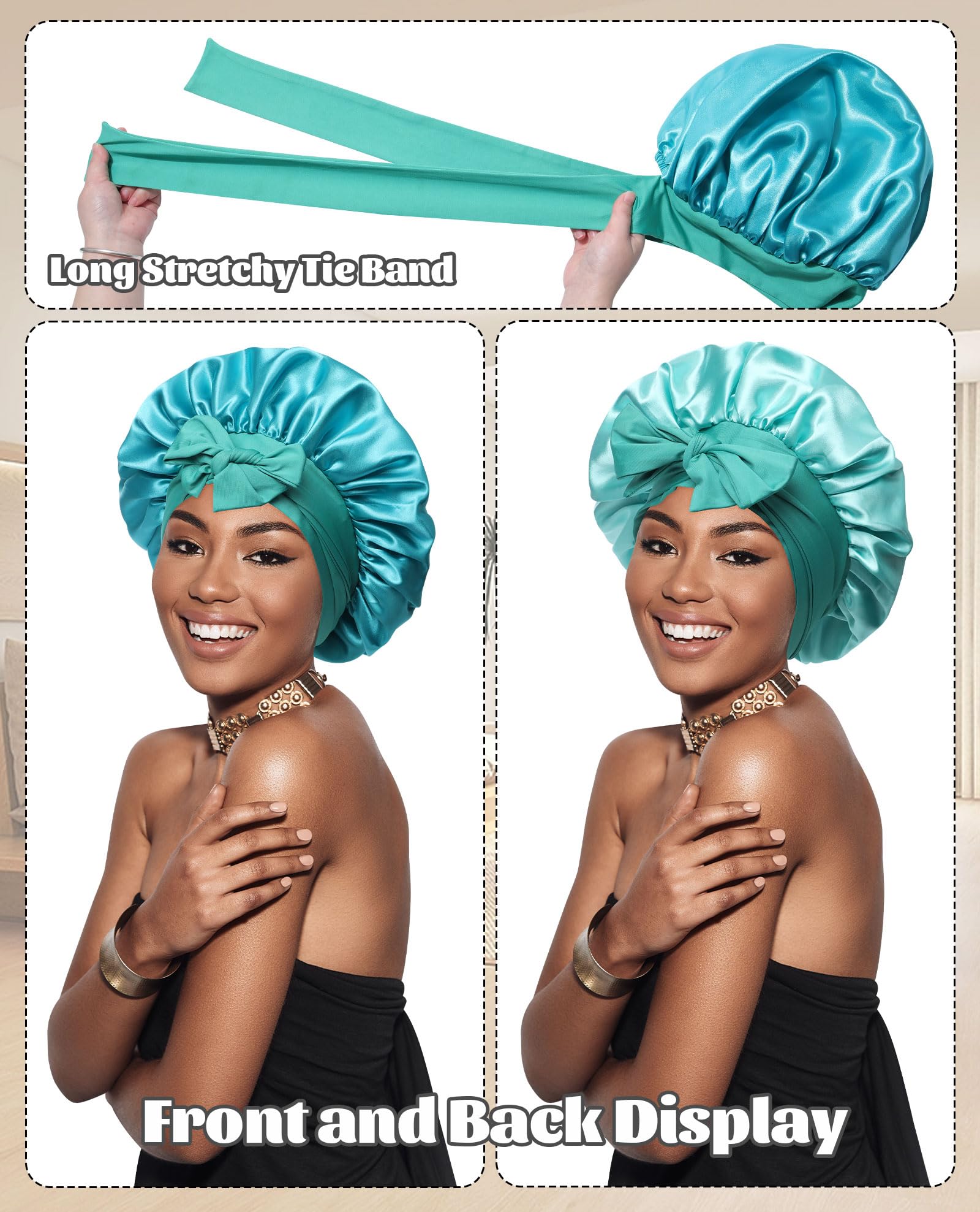 CHLINS Satin Bonnet elastic band closeup showing secure fit during sleep