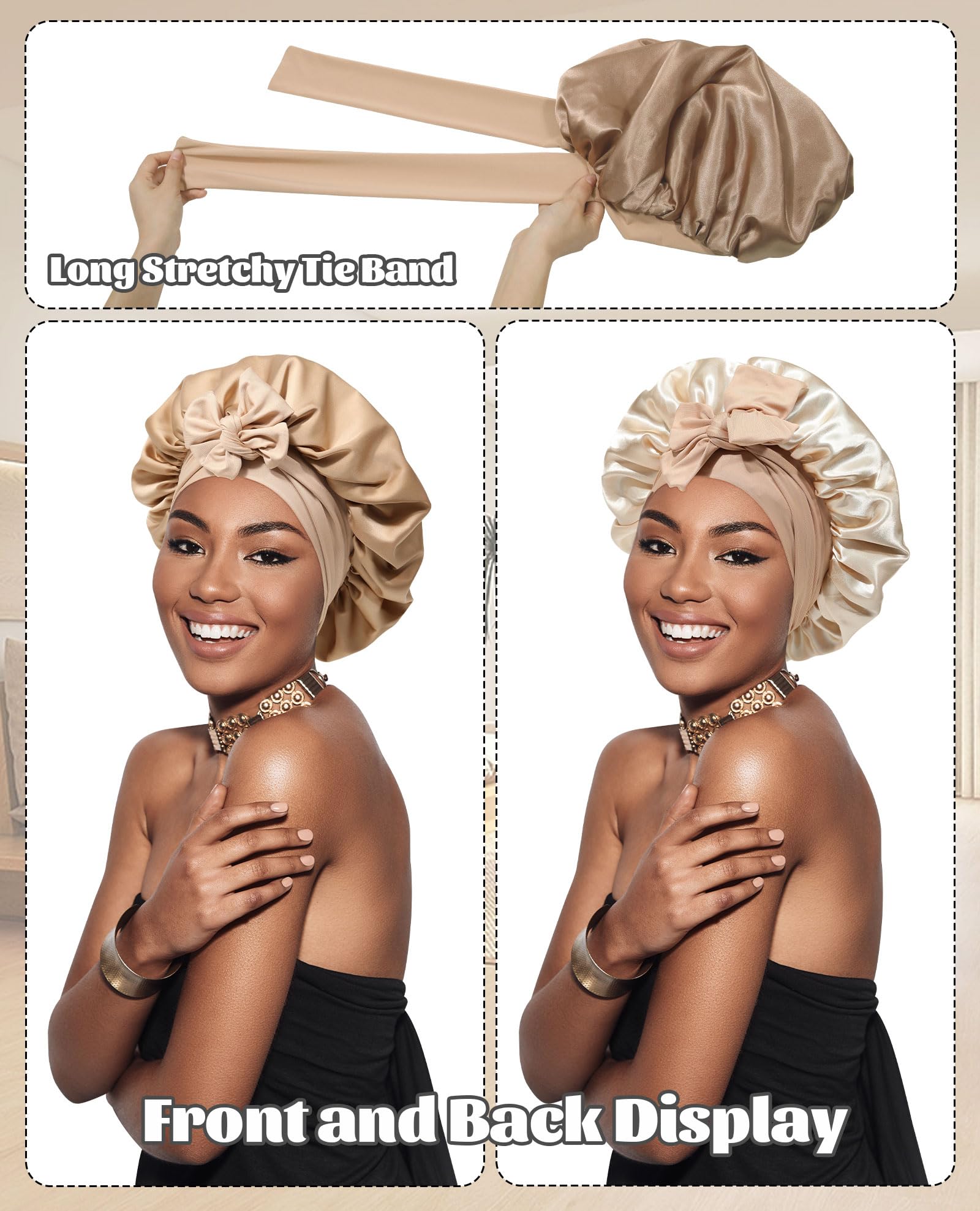 CHLINS satin bonnet elastic band detail improves size adjustability for different heads.