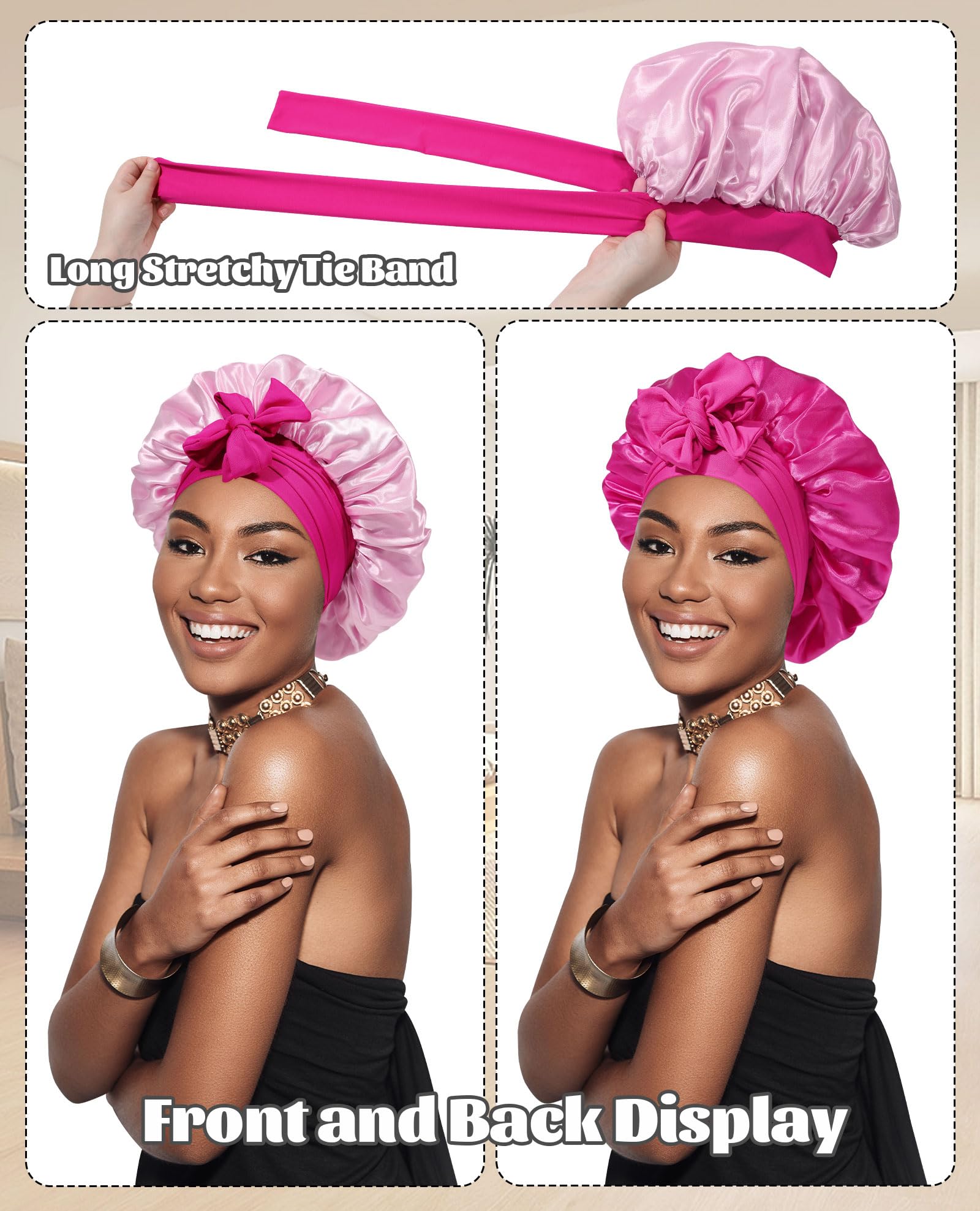 CHLINS Satin Bonnet elastic band detail highlighting adjustable fit for all head sizes