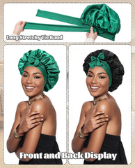 CHLINS satin bonnet elastic broad band closeup highlights adjustable fit.