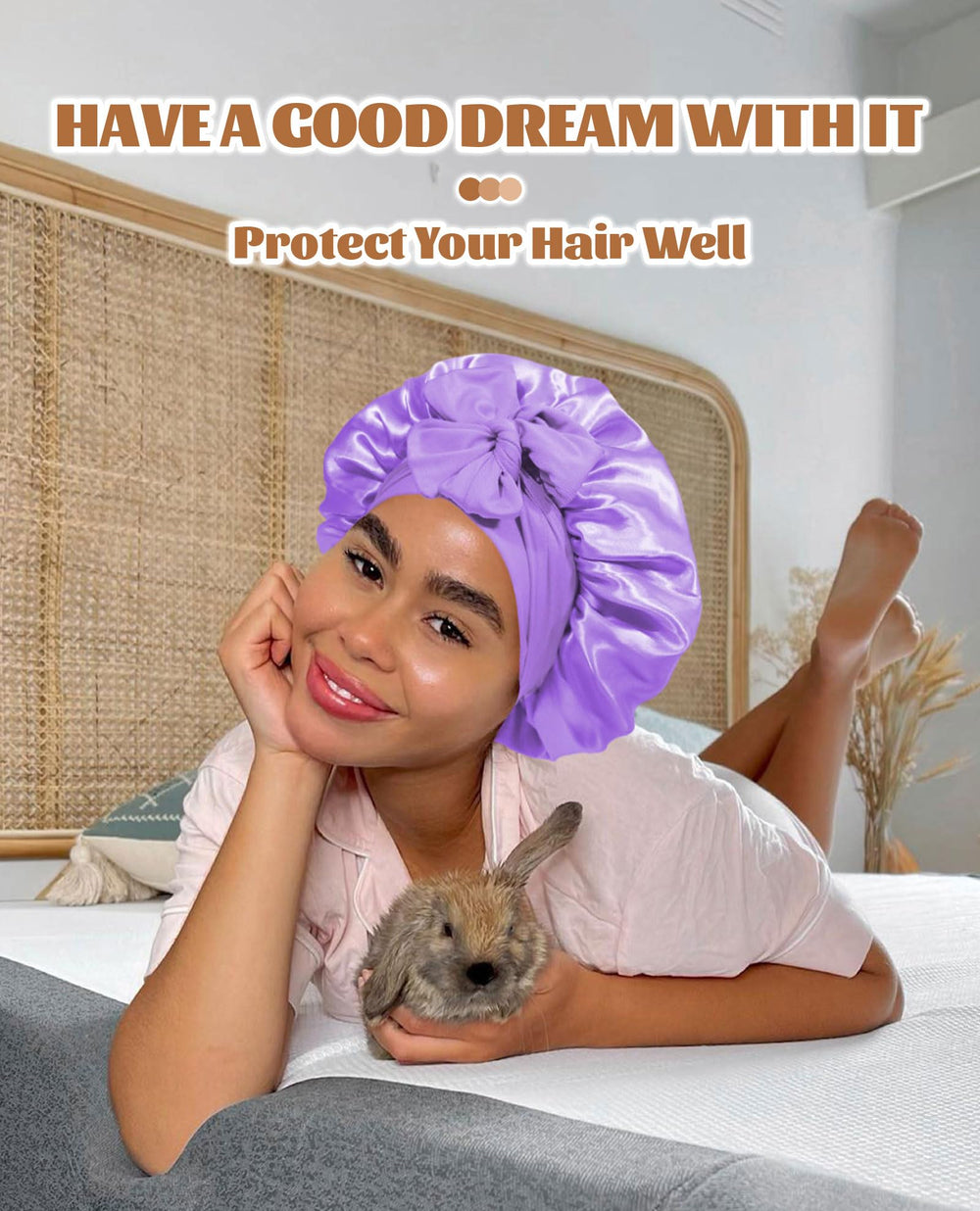 CHLINS satin bonnet light-purple champagne color adds style at night.