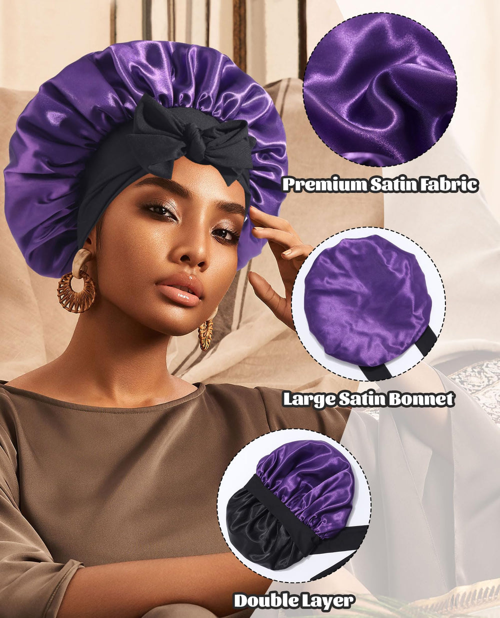 CHLINS satin bonnet multiuse—use during makeup, spa, or yoga sessions.
