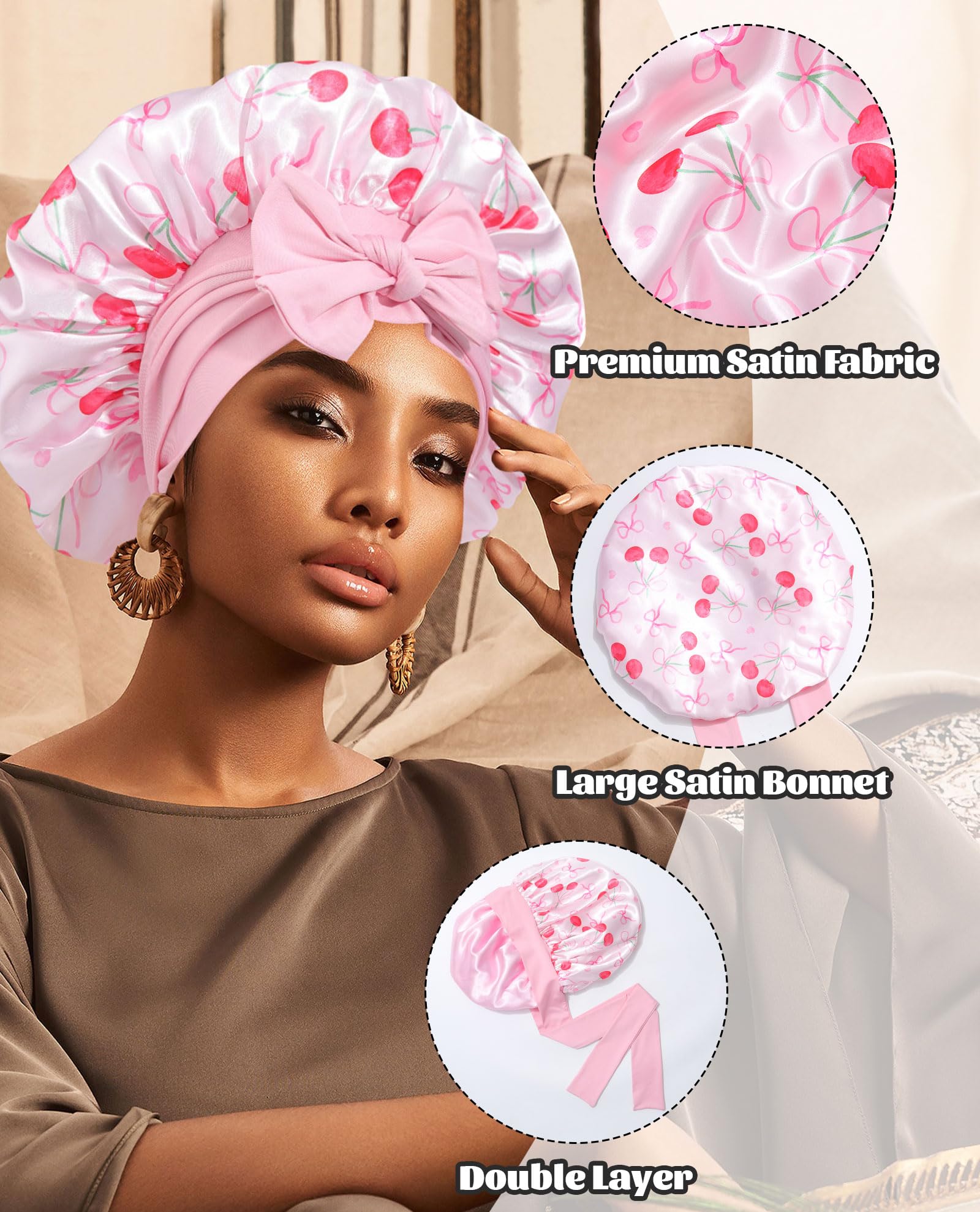 CHLINS satin bonnet during night use helps lock moisture and reduce frizz