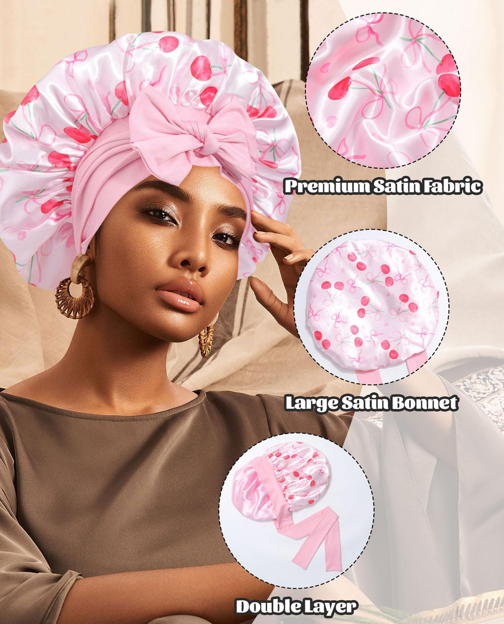 CHLINS satin bonnet during night use helps lock moisture and reduce frizz