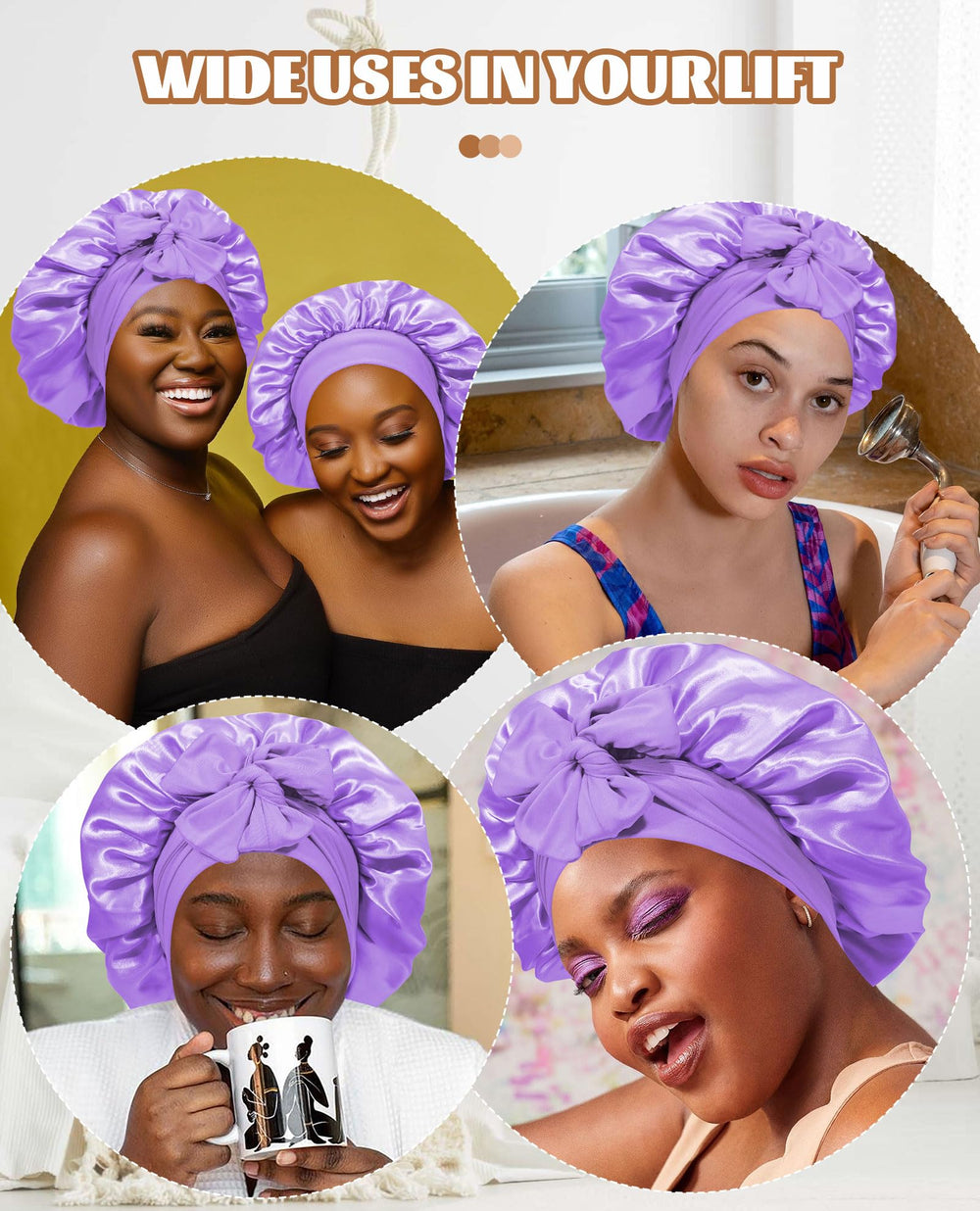 CHLINS satin bonnet night-time setup reduces friction for smoother hair.