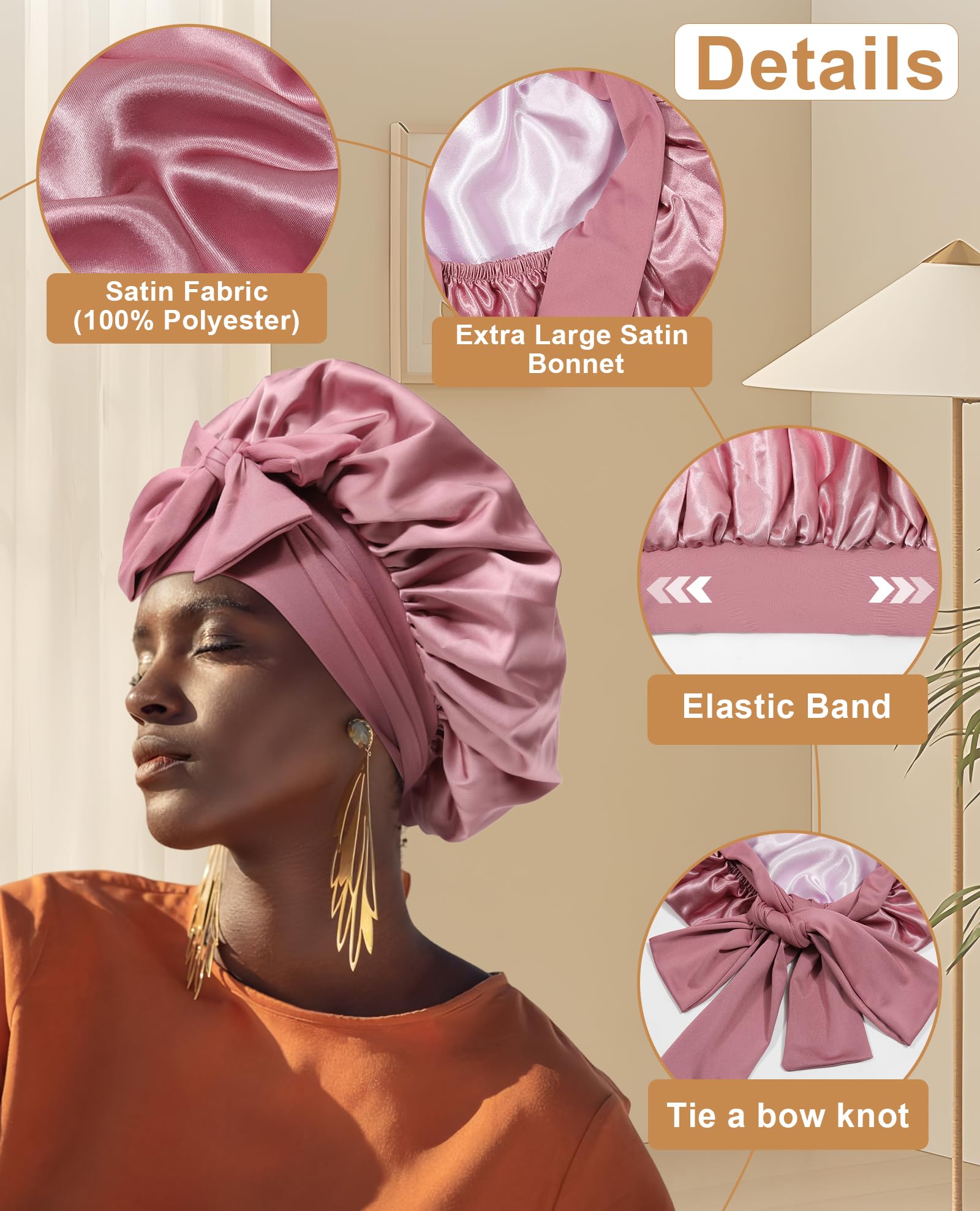 CHLINS Satin bonnet worn on bed highlighting hair protection during sleep