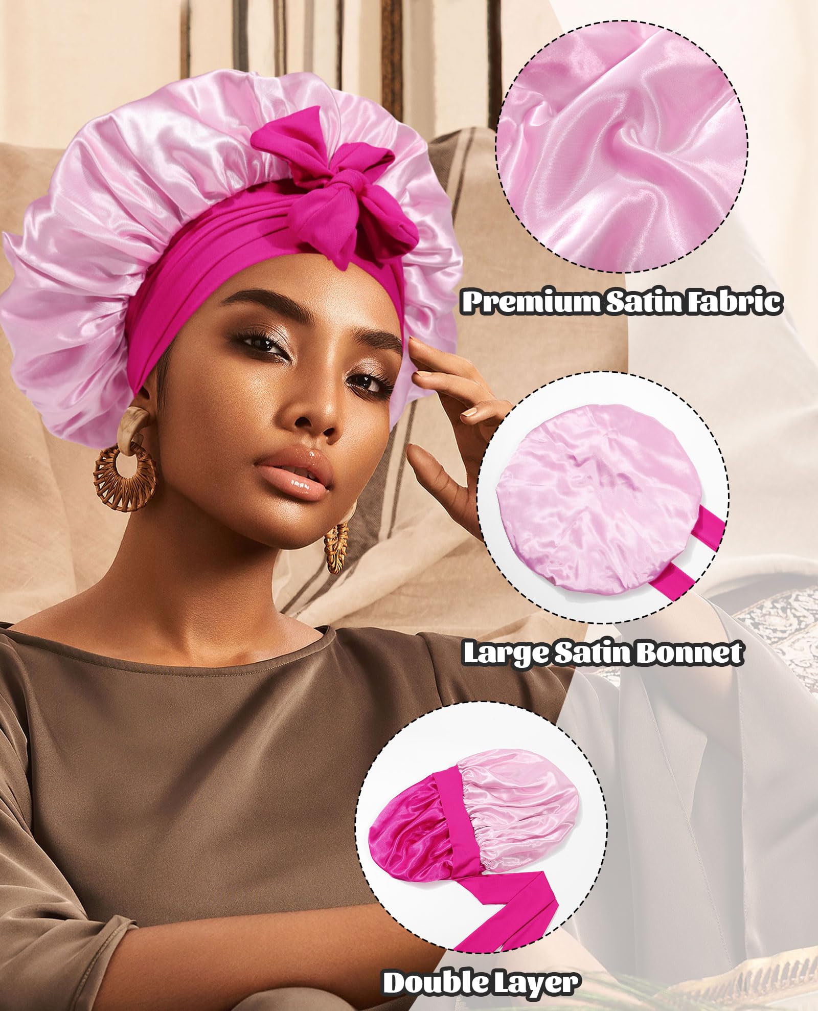 CHLINS Satin Bonnet soft-breathable fabric enhances comfort and hair protection