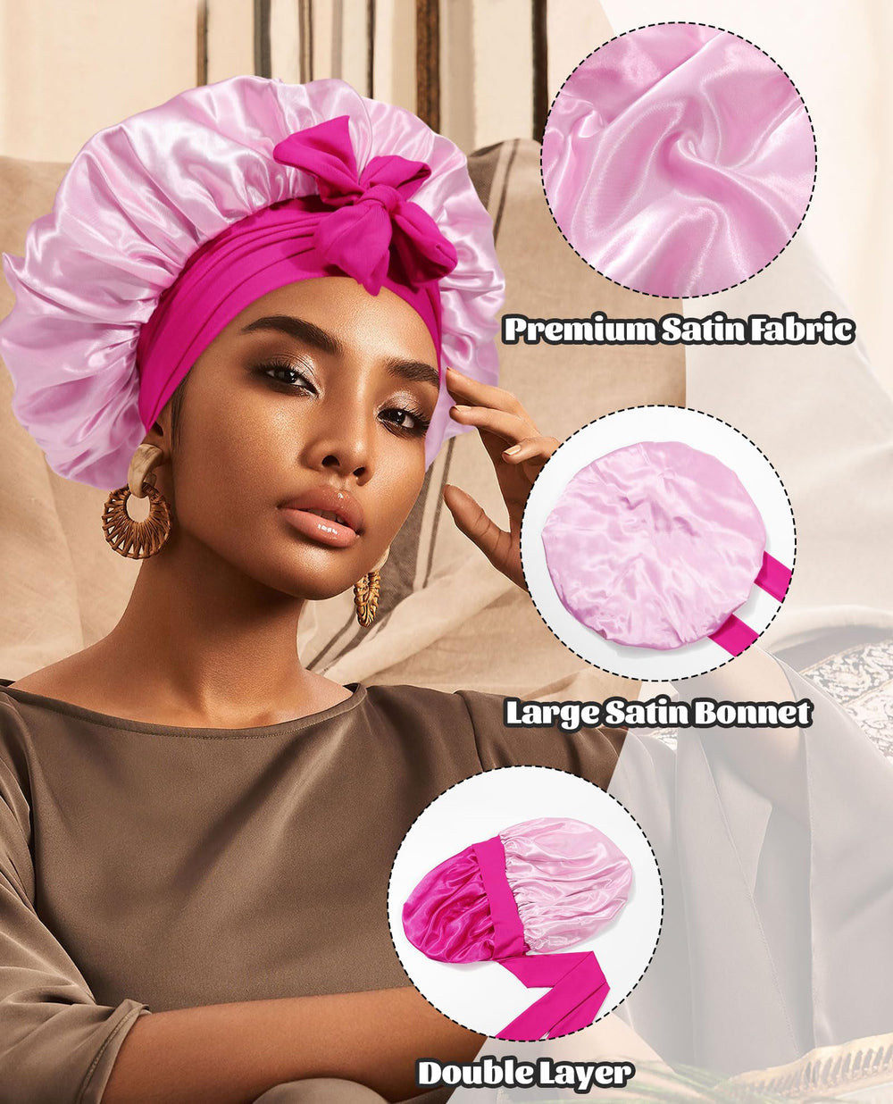 CHLINS Satin Bonnet soft-breathable fabric enhances comfort and hair protection