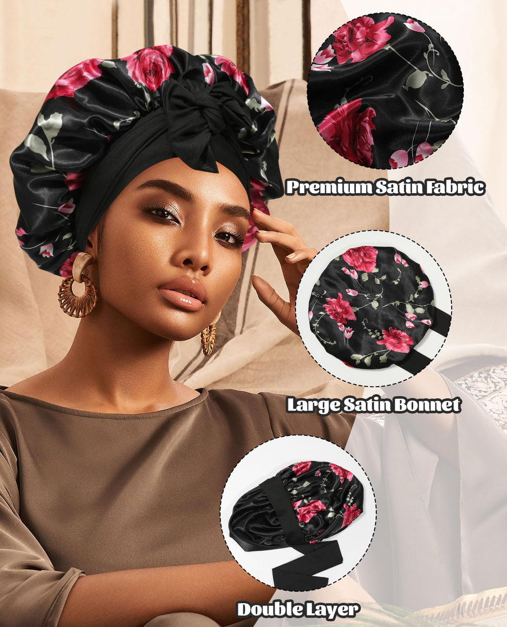 CHLINS satin bonnet stays put during restless sleep