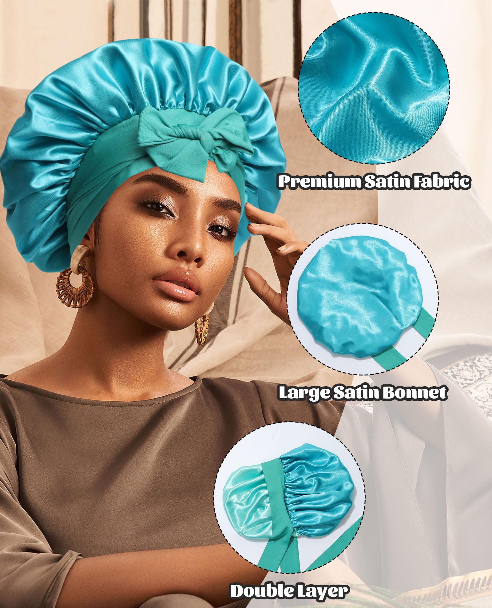 CHLINS Satin Bonnet on head at night demonstrates stay-on performance for curls