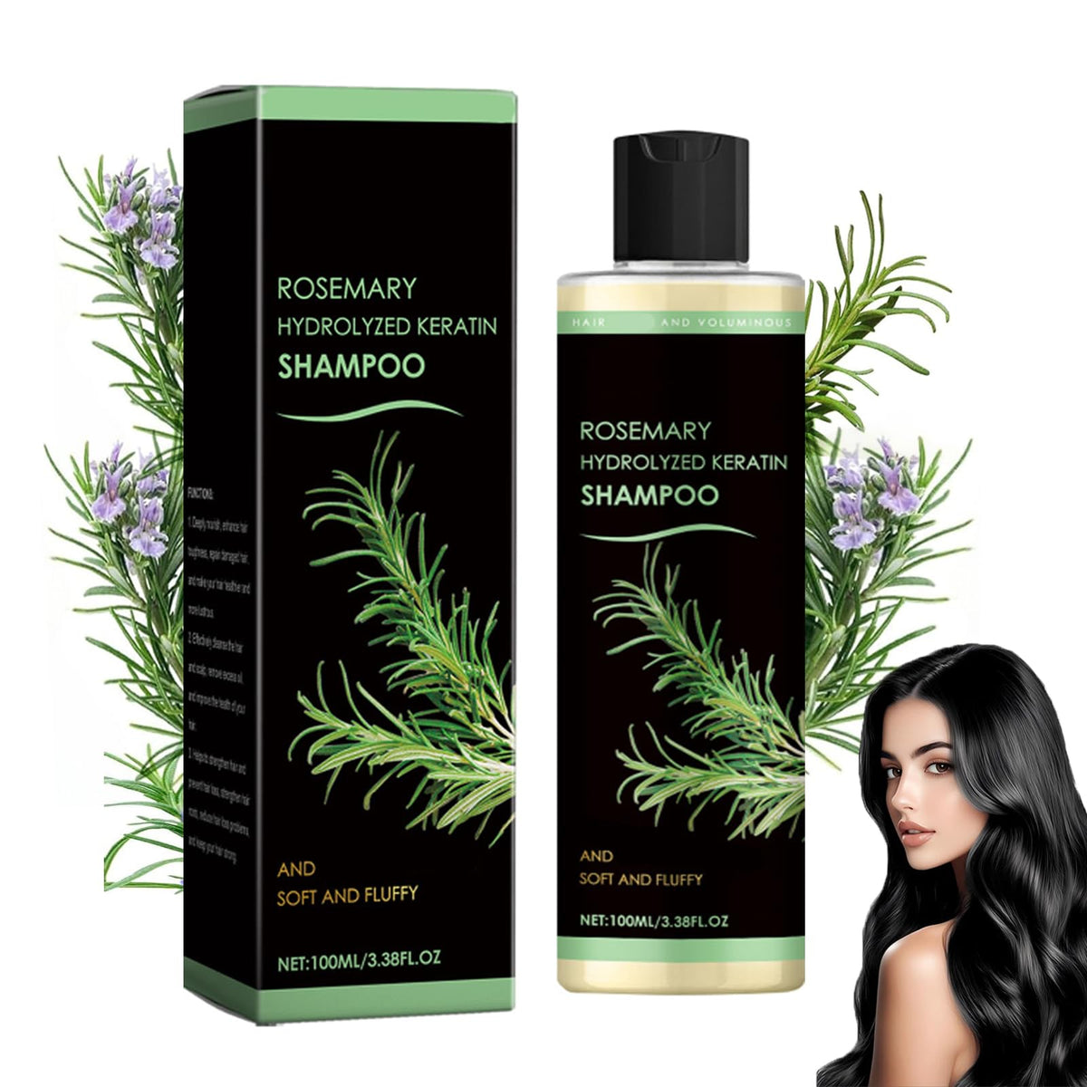 ChLNDalin Rosemary Hydrolyzed Keratin Shampoo bottle promotes nourishment for stronger hair.