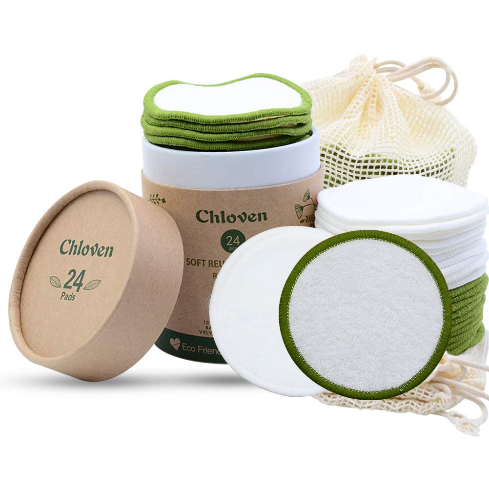 Chloven reusable makeup remover pads 24-pack bundle for eco skincare
