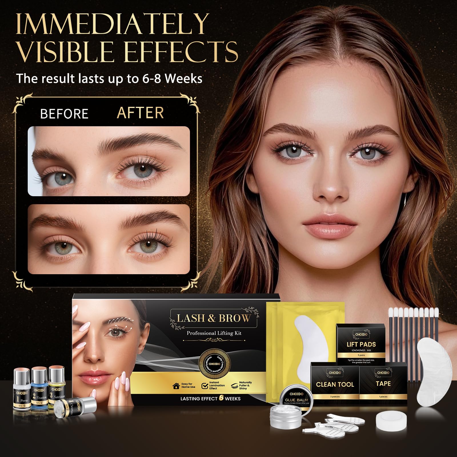 CHOIDO lash lift kit perm lotion bottle demonstrates gentle lifting formula.
