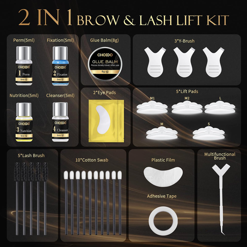 CHOIDO lash lift kit tools laid out for easy DIY lash curling.