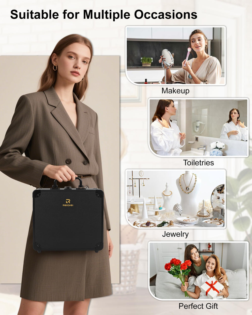Chomeiu makeup bag with mirror compact travel dimensions fit in luggage.