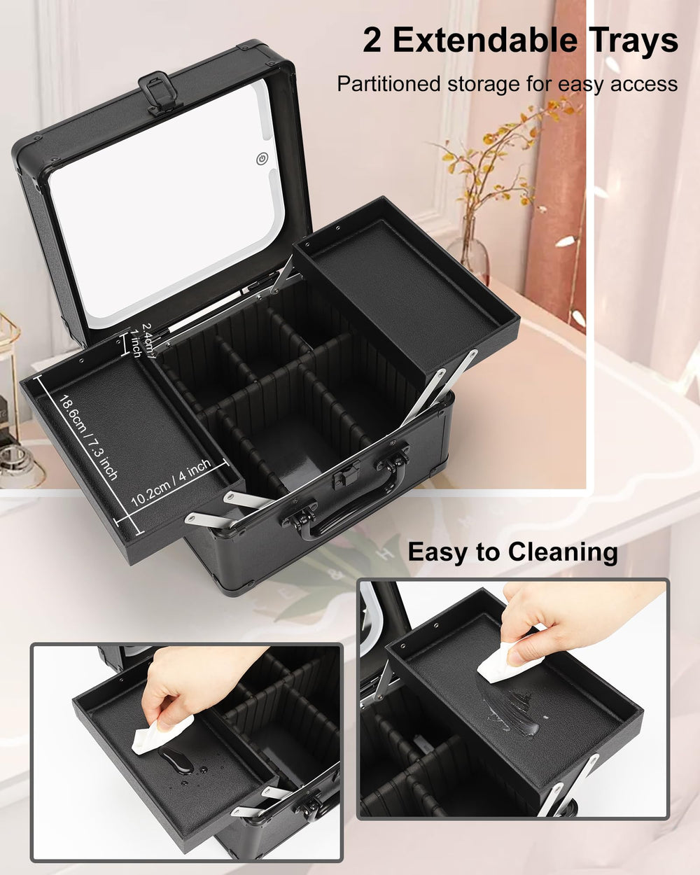 Chomeiu makeup bag with mirror LED-lit vanity for accurate makeup under varied lighting.