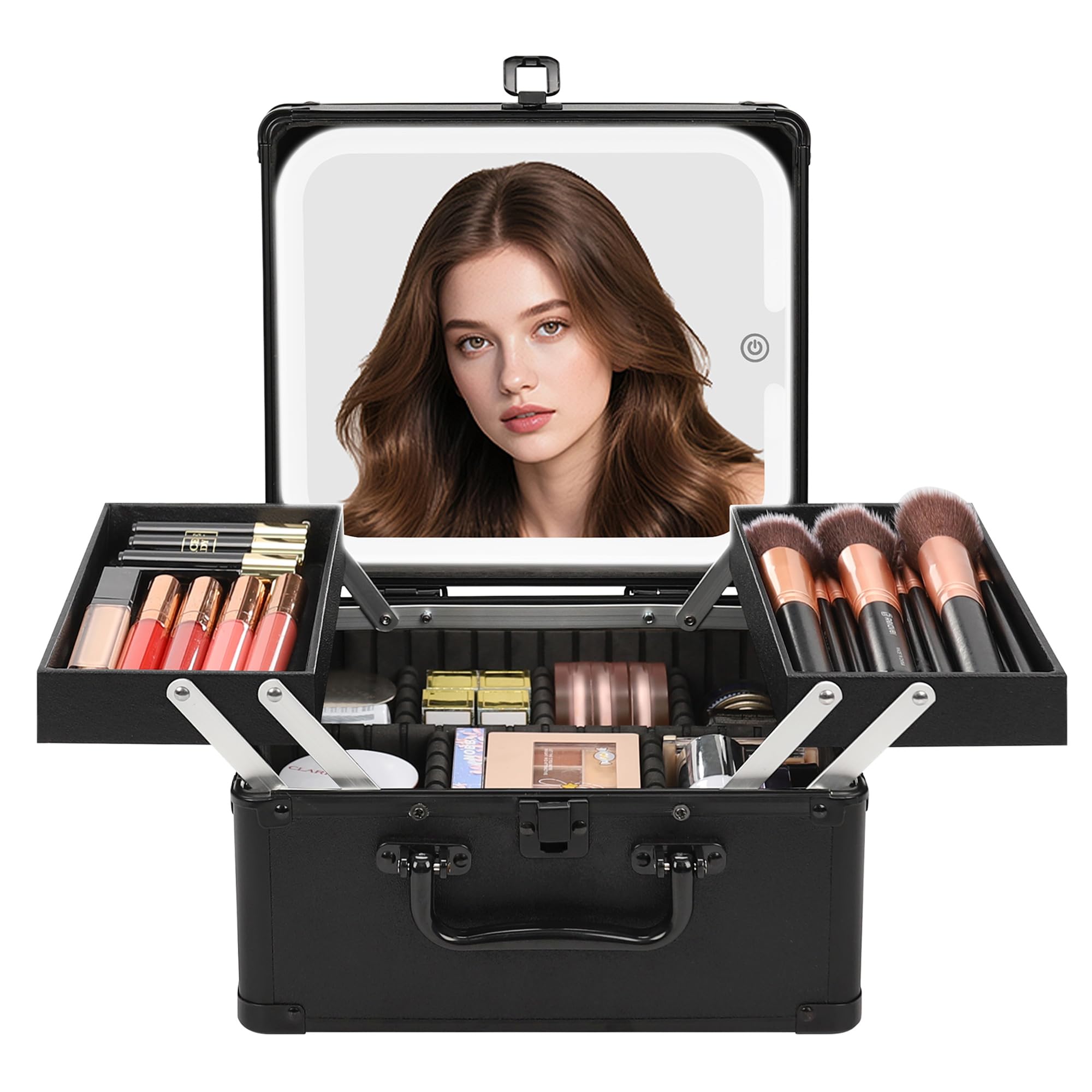 Chomeiu makeup bag with mirror front view for on-the-go grooming and organization.