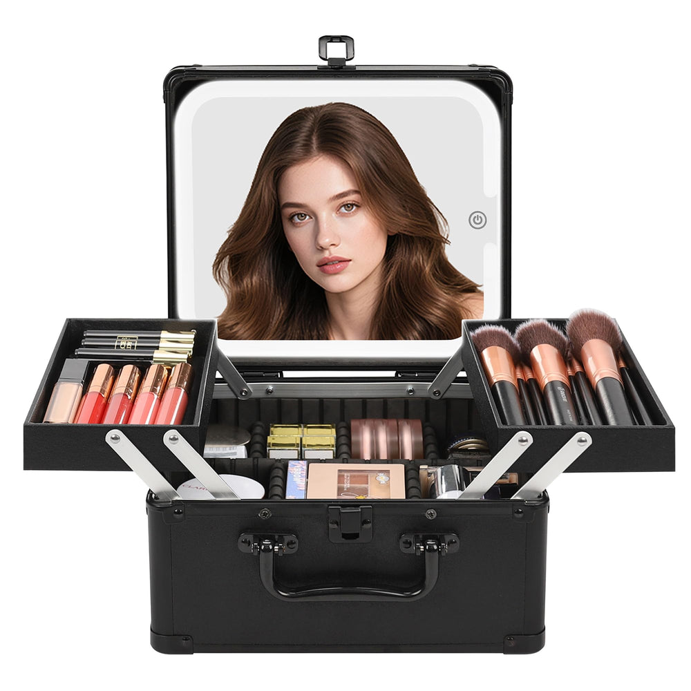 Chomeiu makeup bag with mirror front view for on-the-go grooming and organization.