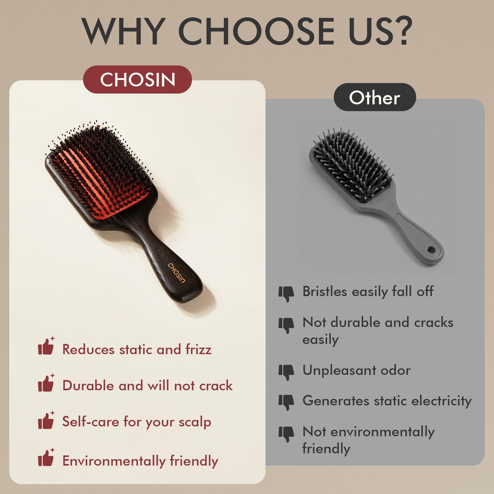 Detangles large sections quickly for painless everyday use with CHOSIN brush