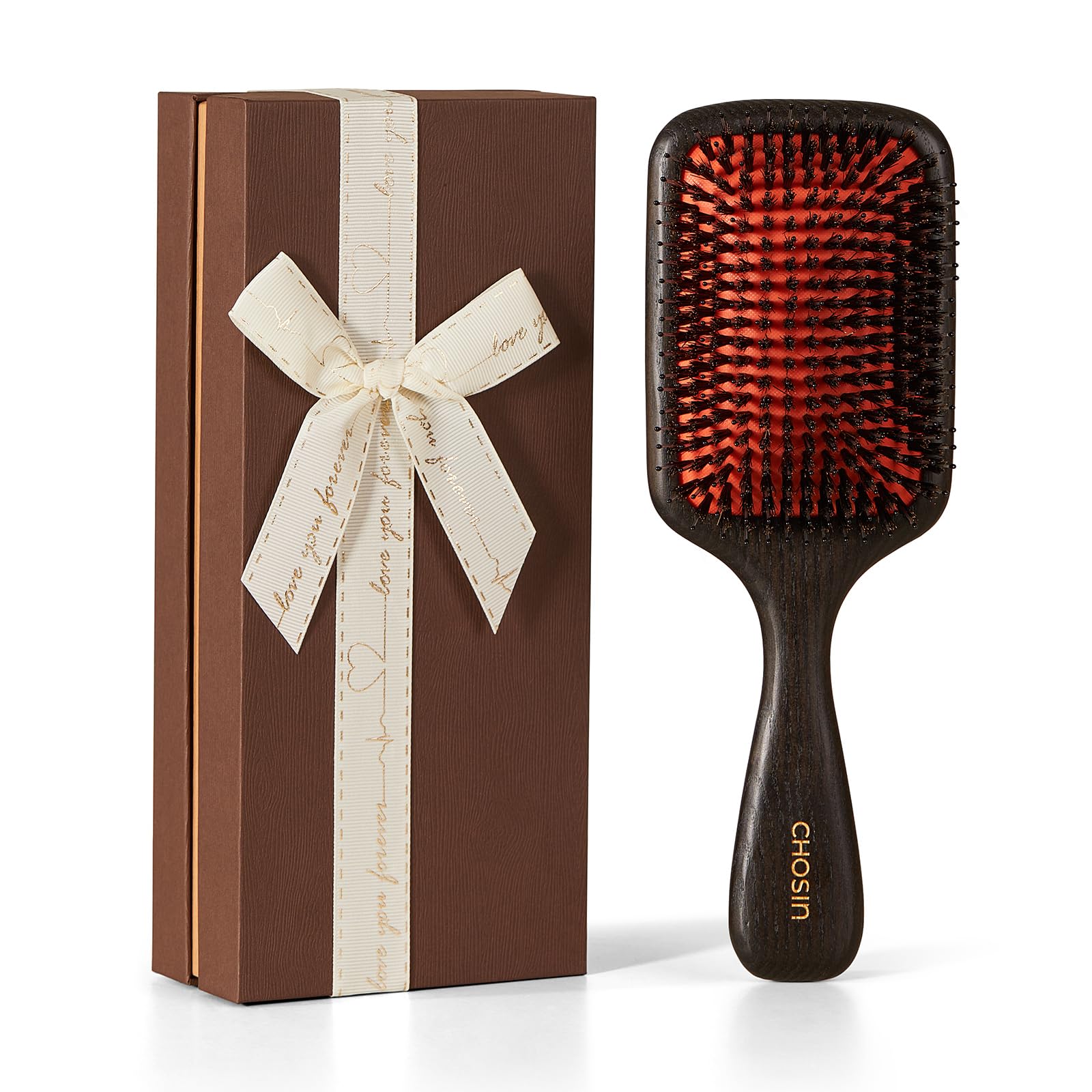 CHOSIN boar bristle paddle brush with wooden handle for gentle detangling