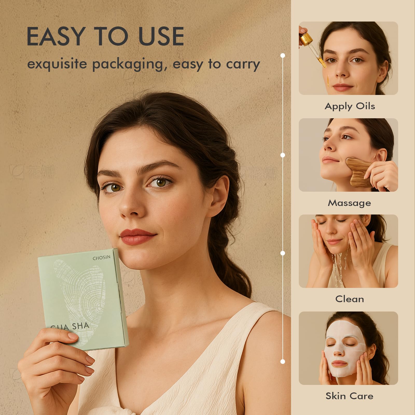 CHOSIN olive wood gua sha gift packaging-ready design for a thoughtful present