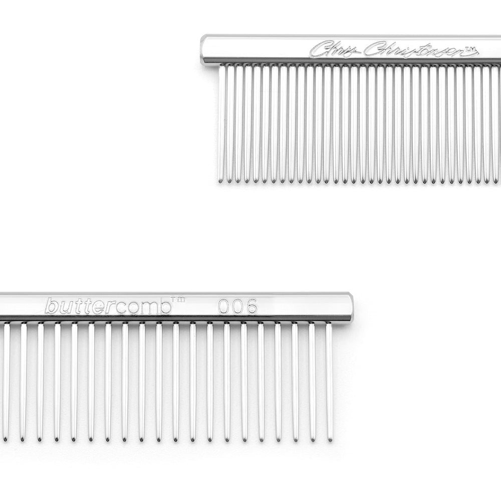 Chris Christensen Buttercomb brass core and stainless steel teeth featured in chrome finish