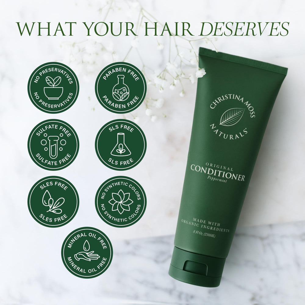 Christina Moss Naturals conditioner shown as leave-in option for daily conditioning