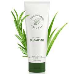 Christina Moss Naturals Shampoo bottle-pump shows unscented formula for gentle cleansing on sensitive scalps.