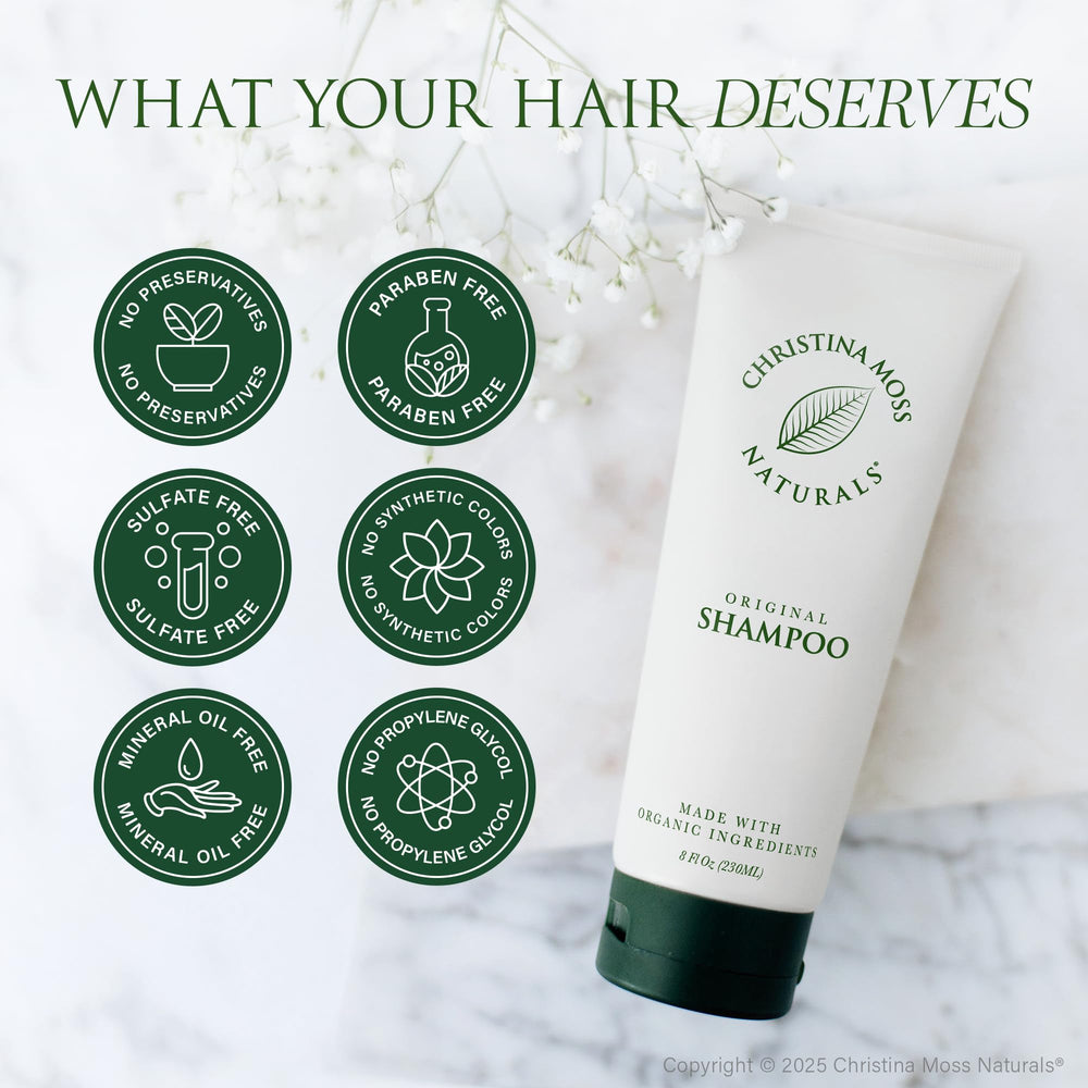 Christina Moss Naturals Shampoo unscented-label bottle suitable for fragrance-free routines.