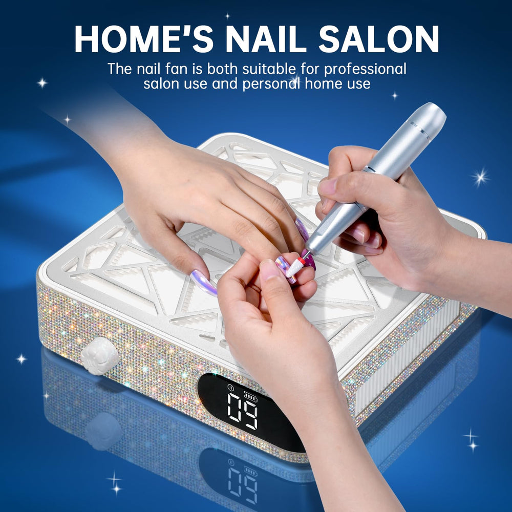 Christine Shelly nail dust collector in home setup keeping workstation clean
