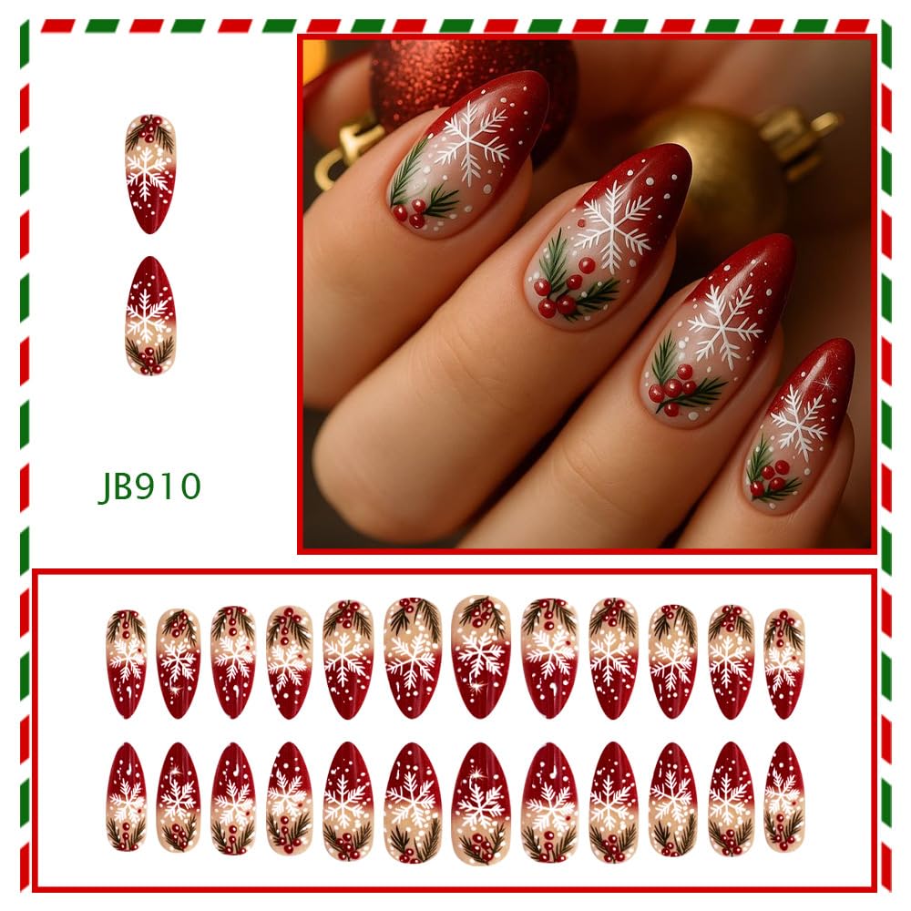 christmas cherry-design press-on nails add cute seasonal charm for parties.