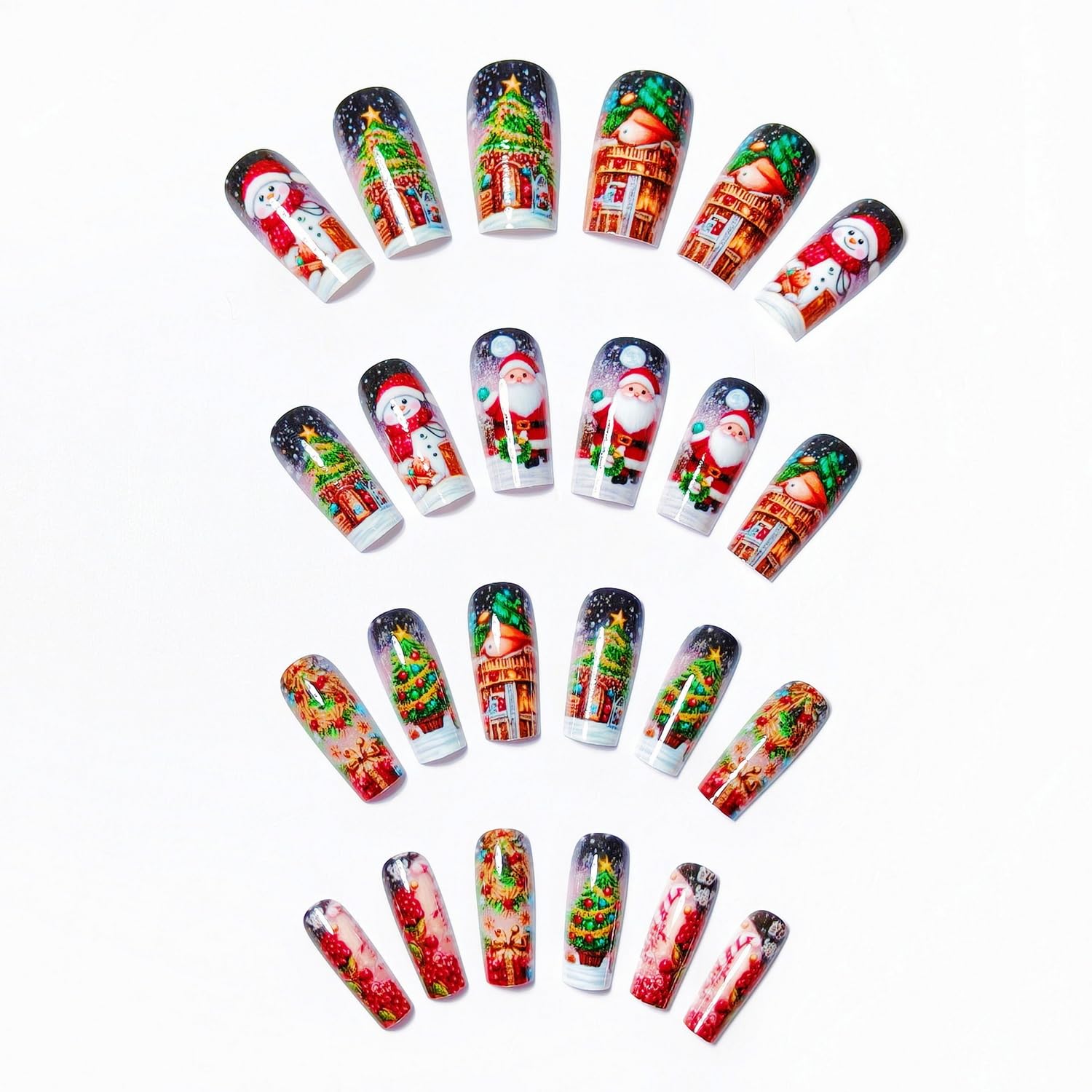 Christmas Press on Nails snowflake pattern adds winter chic to any outfit.