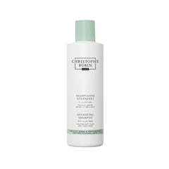 Christophe Robin Hydrating Shampoo aloe vera bottle highlights lightweight moisture for dry, dull hair.
