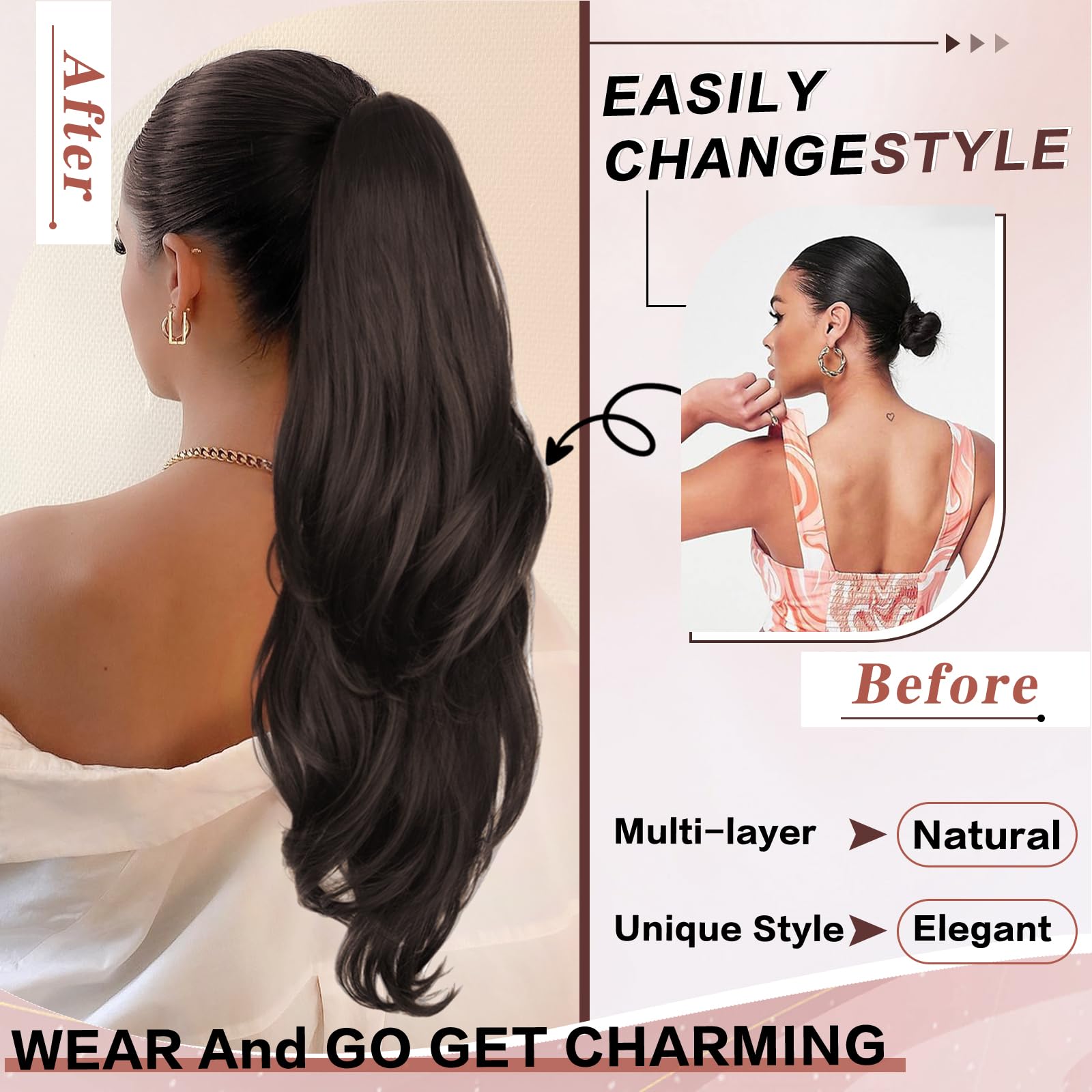 CHRSHN pony tail extension layered design side view highlights natural volume and movement.