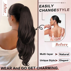 CHRSHN pony tail extension layered design side view highlights natural volume and movement.