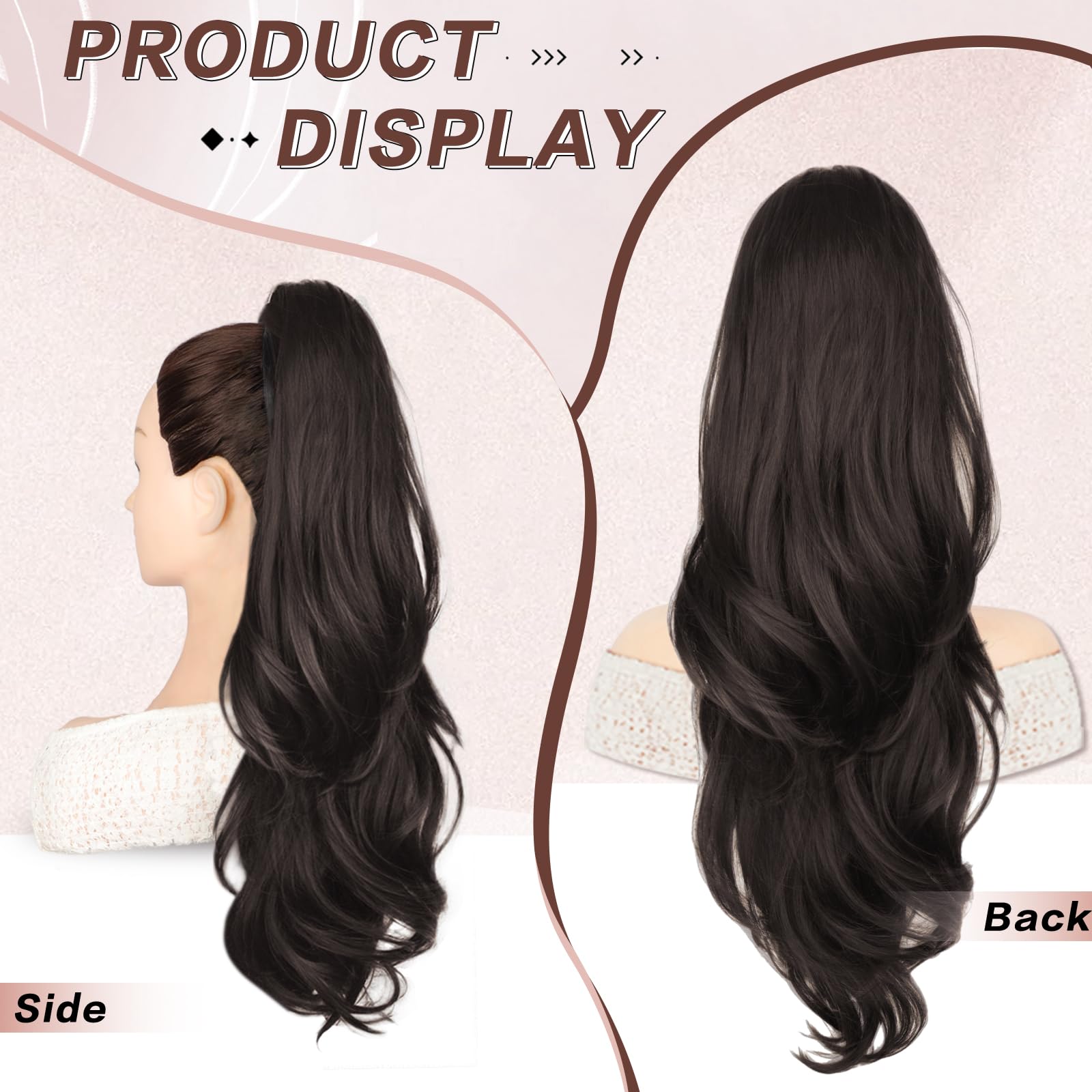 CHRSHN pony tail extension wavy length showcases long, natural-looking waves.