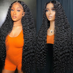 Chsxc 28-inch deep wave wig front close-up showing natural hairline and seamless blend