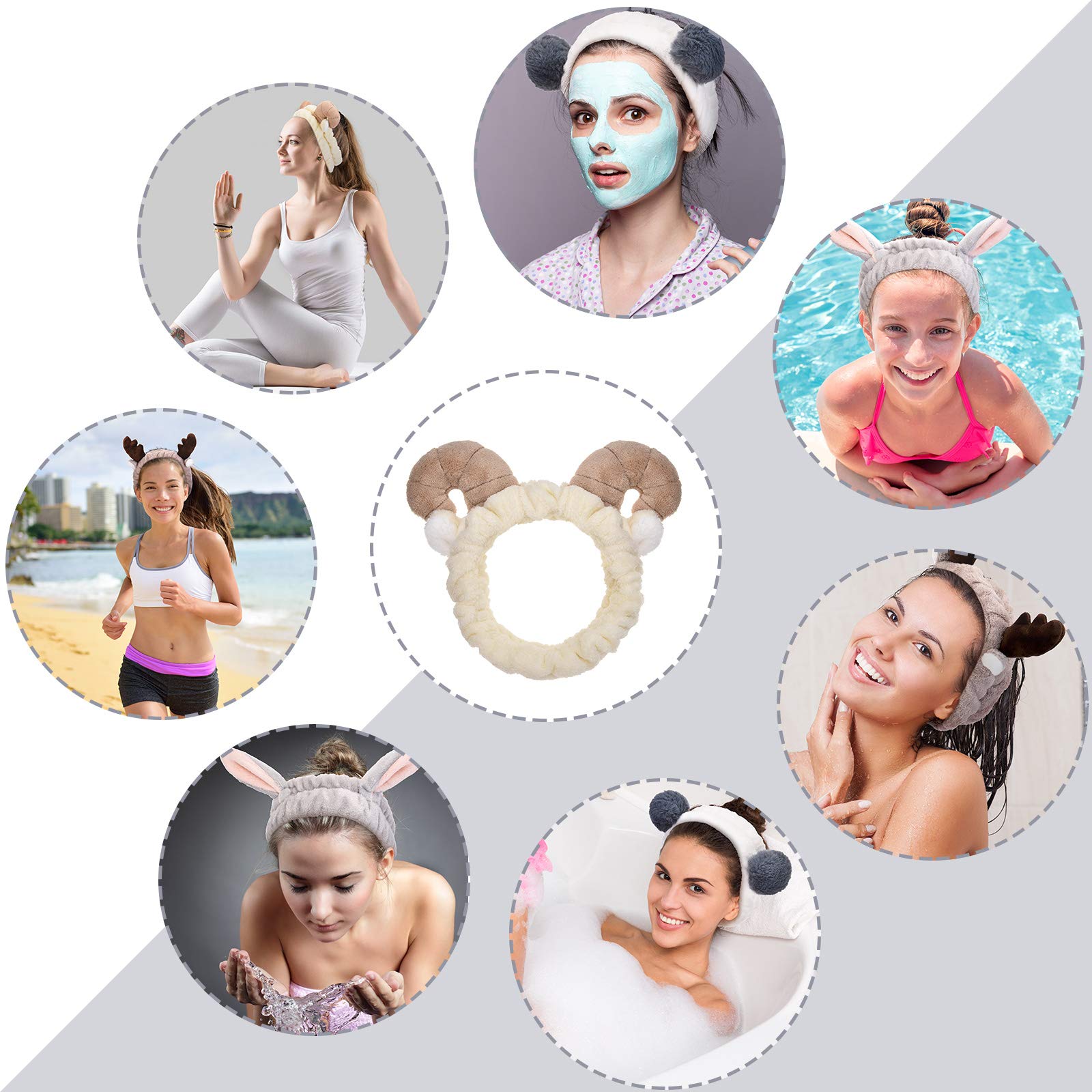 Chuangdi rabbit ears headband features fluffy fabric and secure fit for makeup and facial routines.