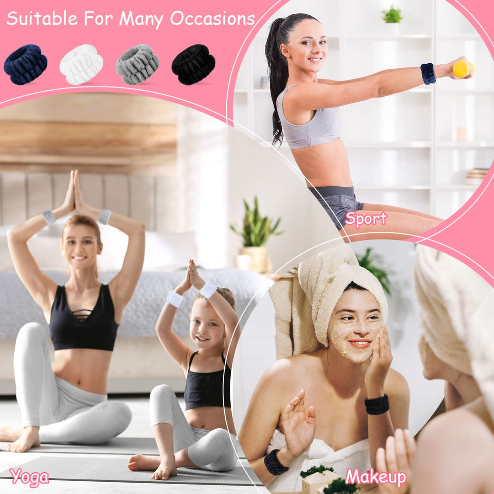 Chuangdi wrist bands in-use during makeup, housework, and workouts for sweat control