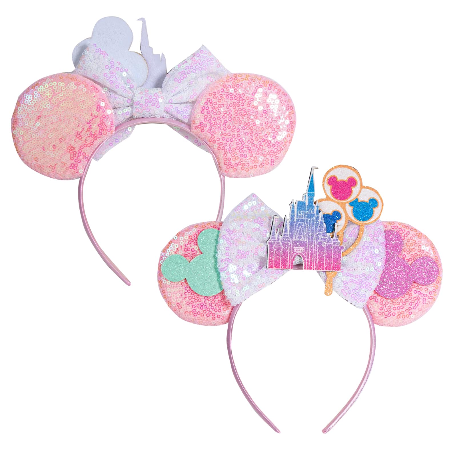 CHuangQi mouse ears headband with bow back view highlights durable woven sequins that won't shed.