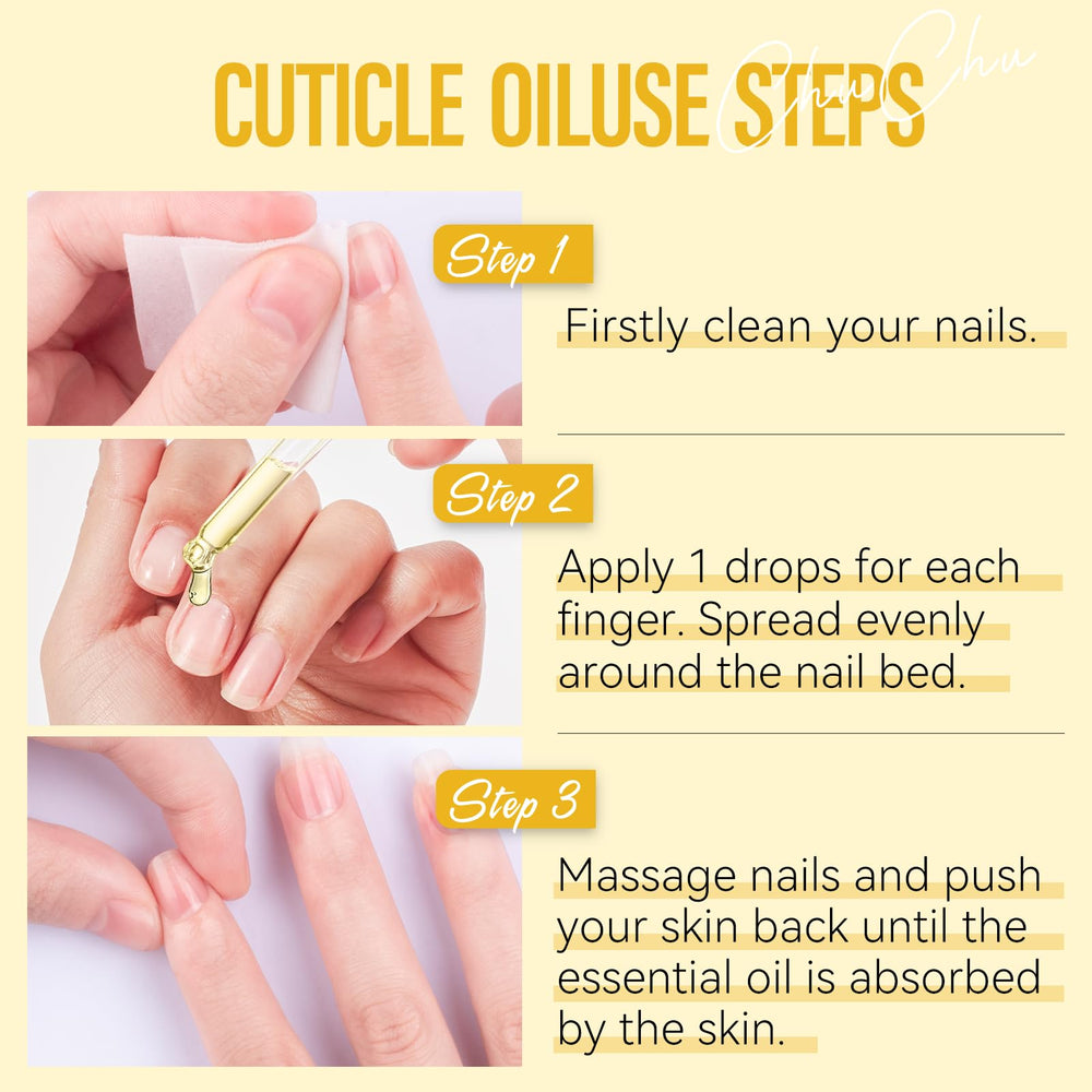 CHUCHU cuticle oil nails and hands hydration shot after manicure.