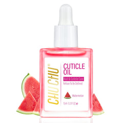 Chuchu jojoba cuticle oil bottle closeup highlighting nourishment for nails and cuticles