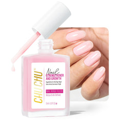 CHUCHU nail-strengthener bottle close-up showing 8-in-1 formula for stronger nails.