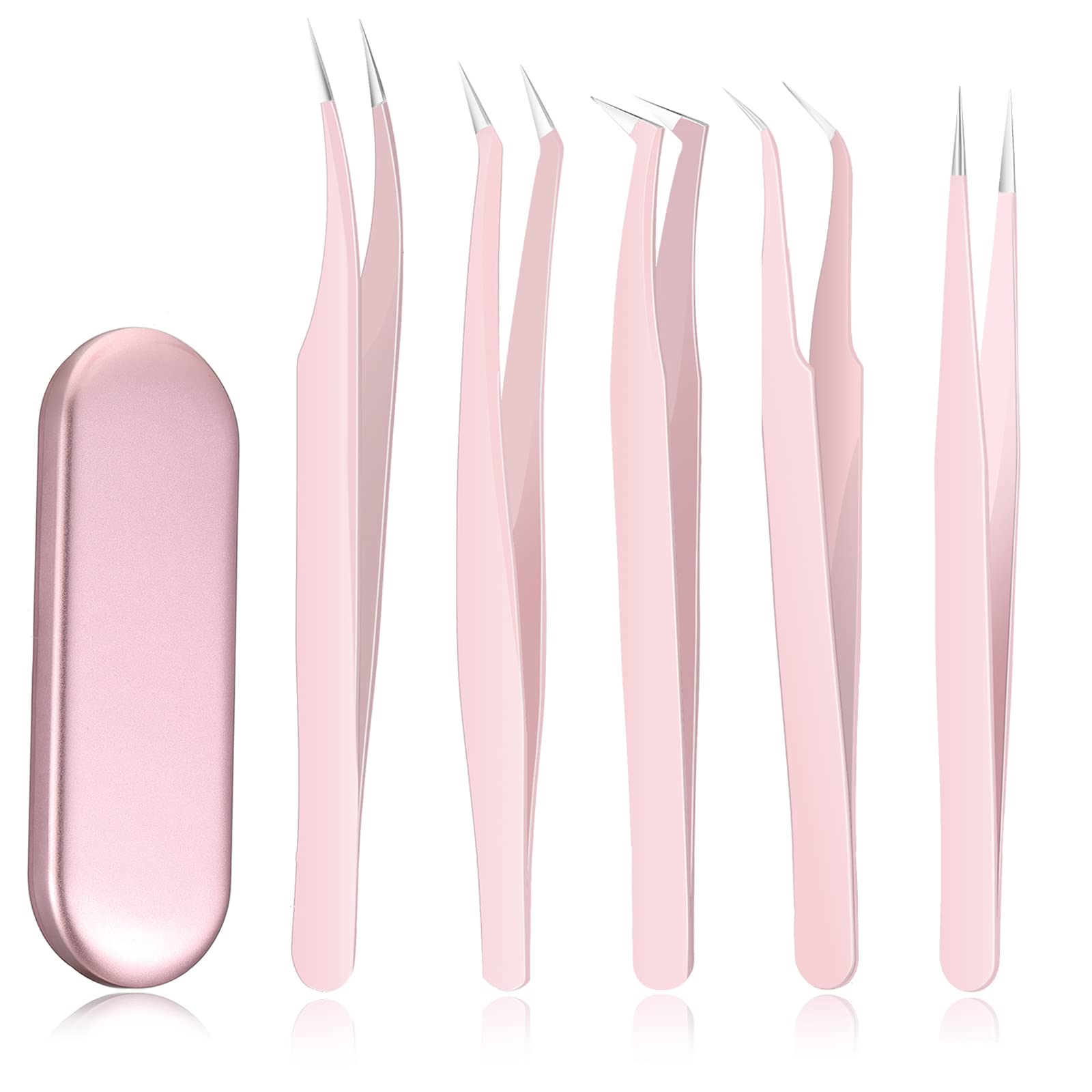 Chumia pink volume eyelash tweezers with straight tips for precise lash placement.