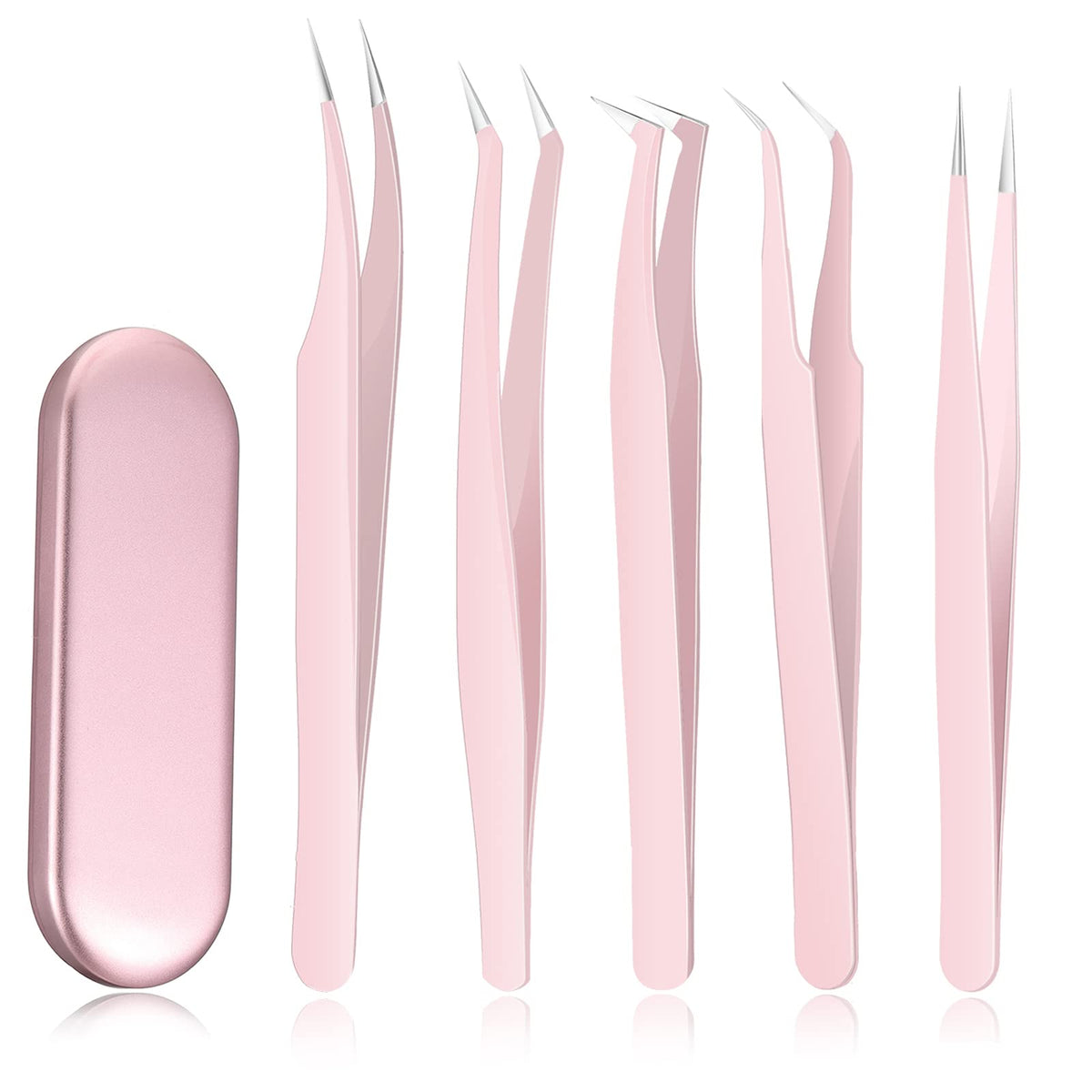 Chumia pink volume eyelash tweezers with straight tips for precise lash placement.
